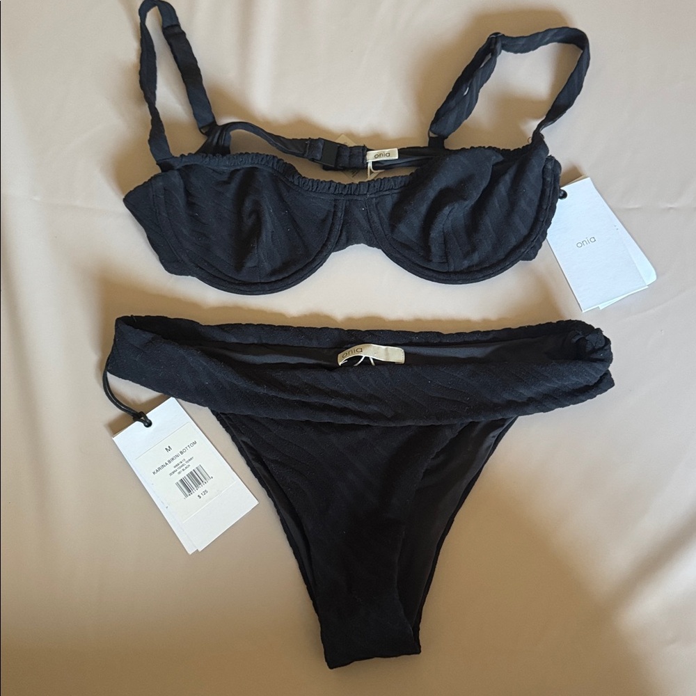 NWT - Onia Black Textured Bikini Top